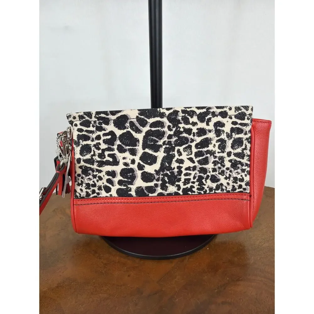 Coach Rory 19988 Leopard Print Handbag Red Leather Trim Clutch Wristlet Bundle - Picture 6 of 16